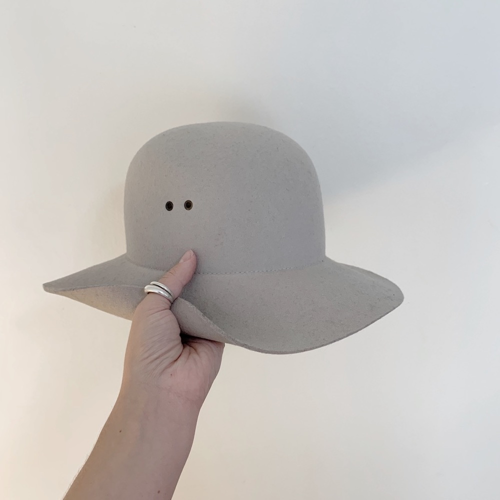 Beige Flat Brimmed Wool Hat